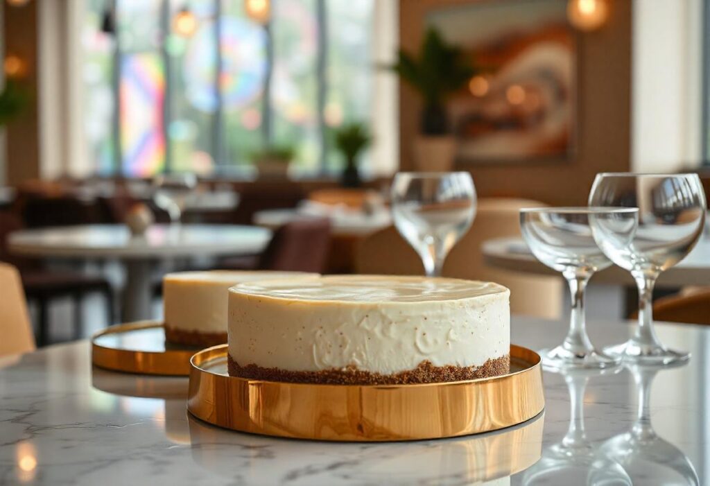 A platter featuring classic, no-bake, and vegan cheesecakes side by side.