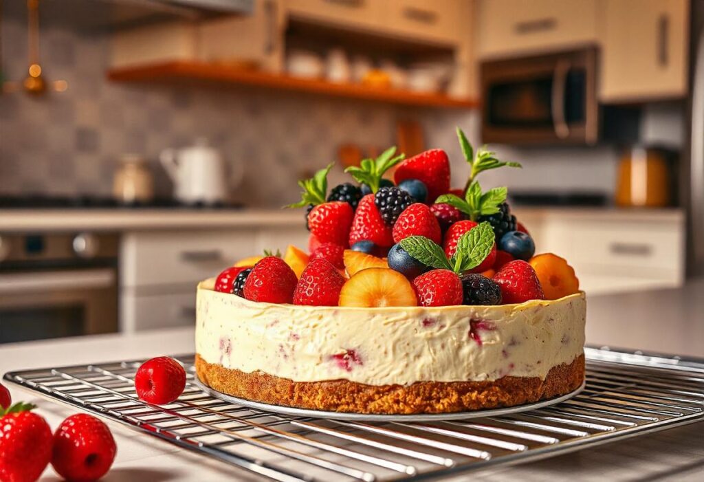 No-bake cheesecake with fresh berry toppings