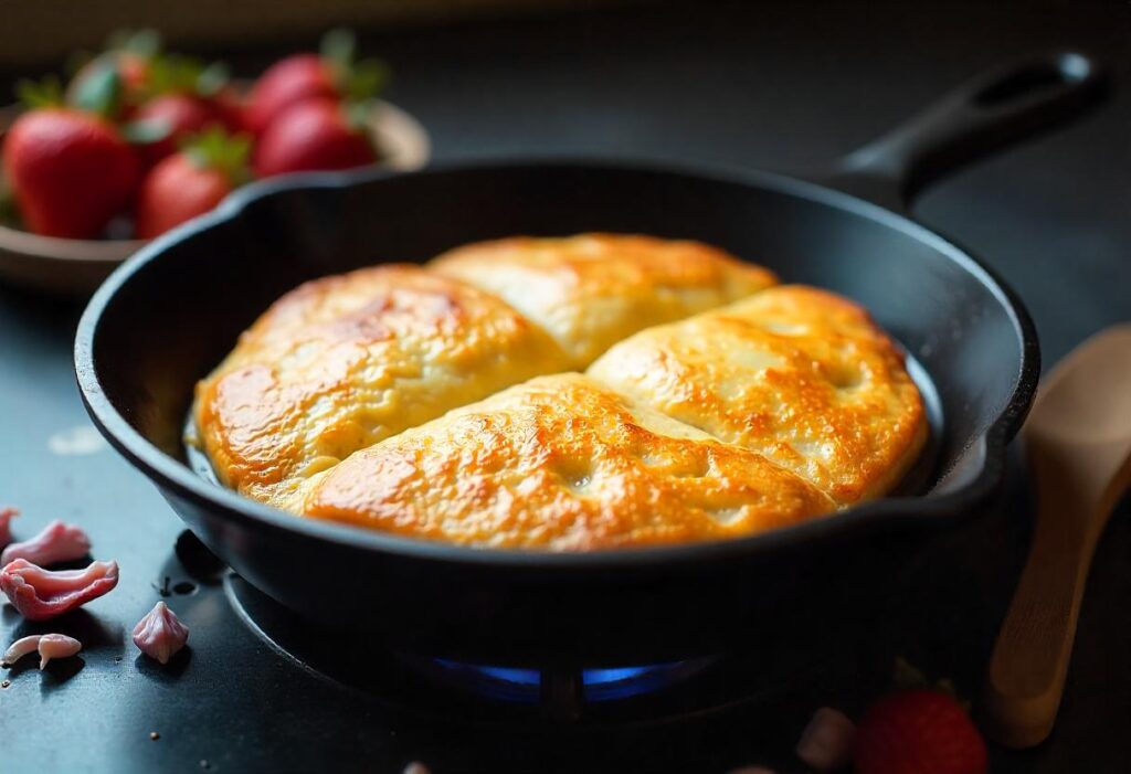 hick, fluffy hotcakes being cooked in a nonstick skillet over low heat