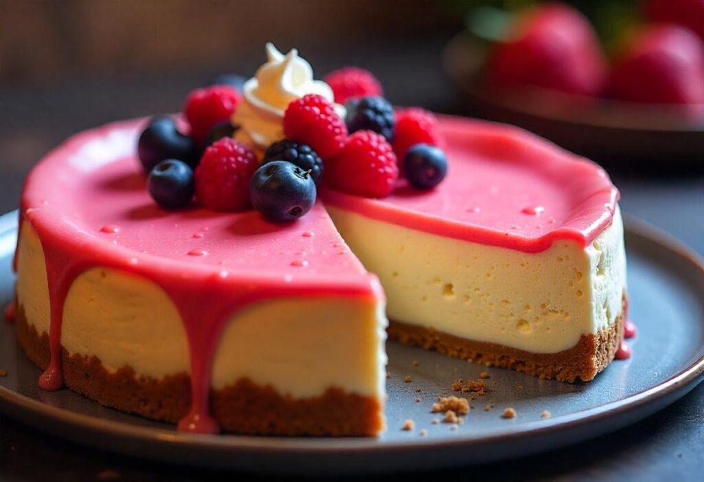 Delicious cheesecake with a smooth, creamy texture and fresh berry topping