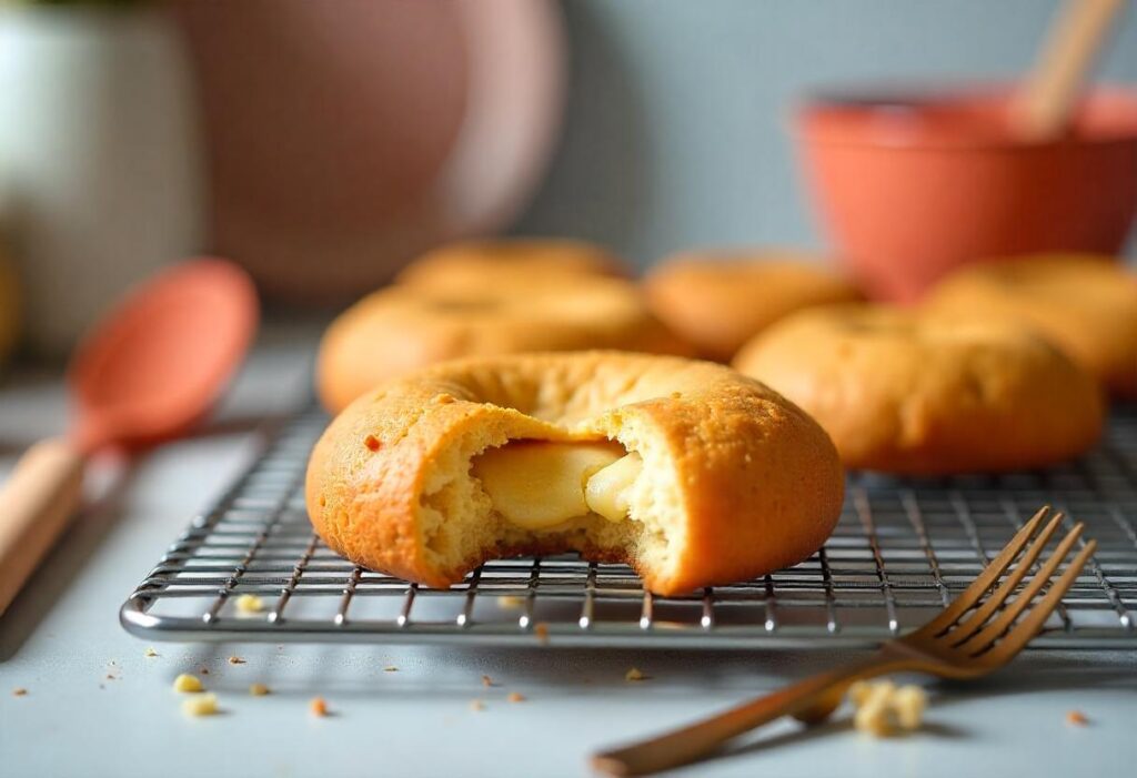 Baked crookie cooling on a wire rack in a modern kitchen.

