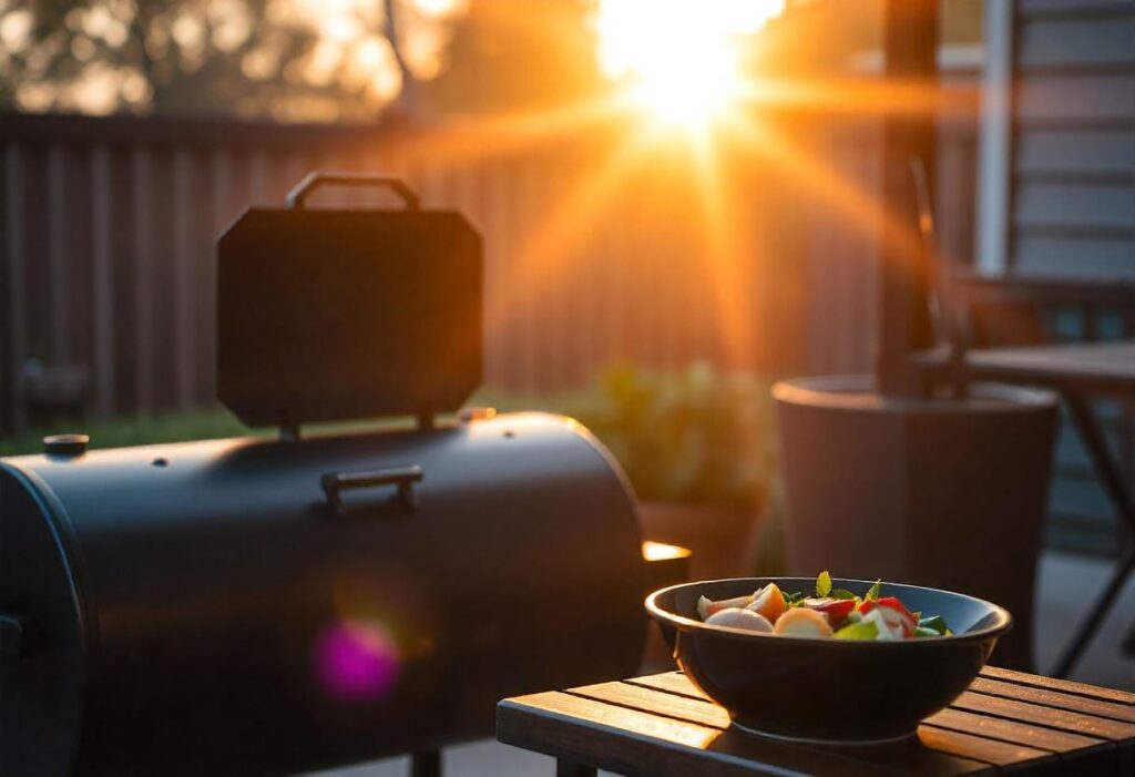 A smoker loaded with wood chips and a cast iron skillet ready for smoking.