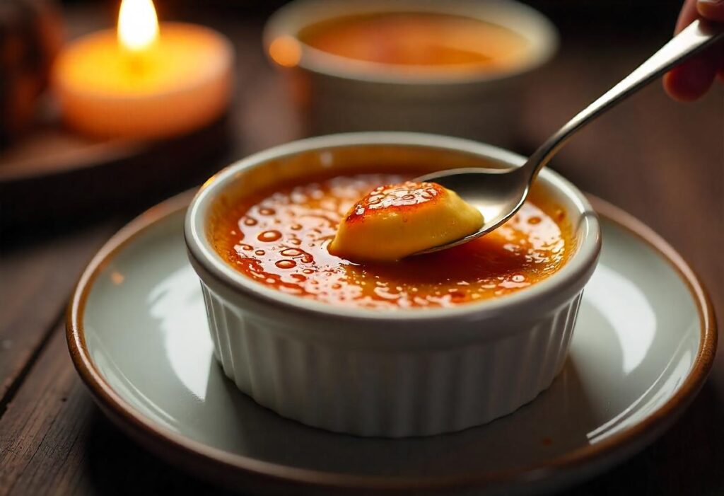 A classic crème brûlée with caramelized sugar topping.