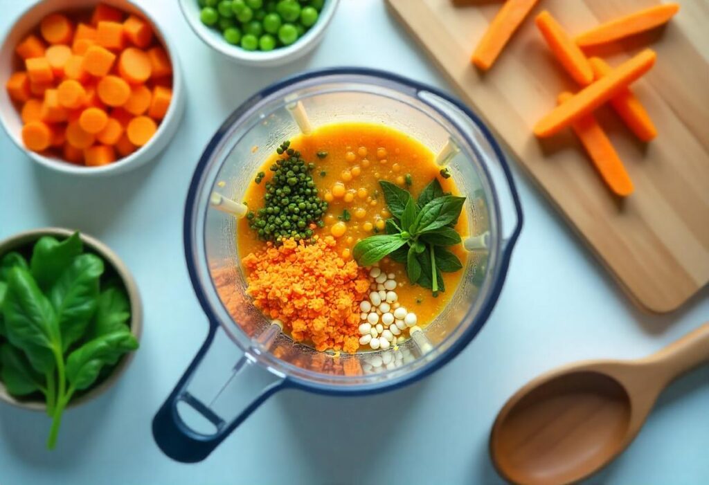 Blending fish food ingredients in a modern kitchen.