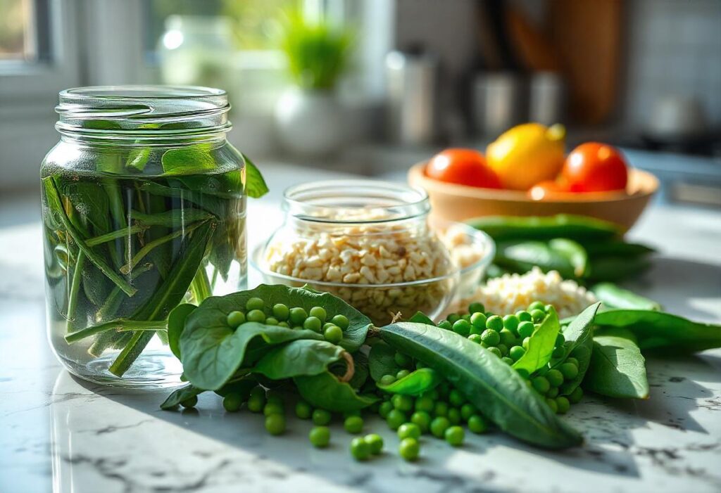 A selection of fresh ingredients for making fish food