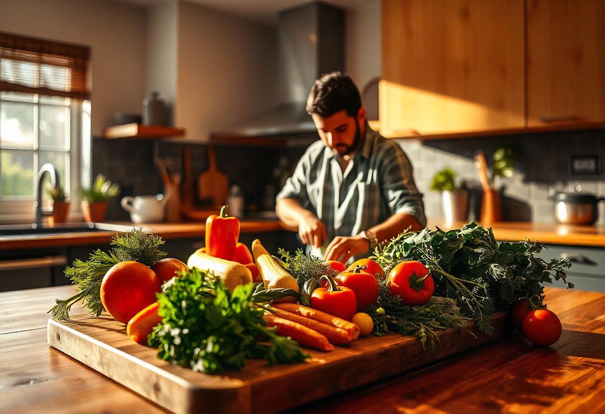 Fresh ingredients for homemade fish food preparation on a wooden countertop