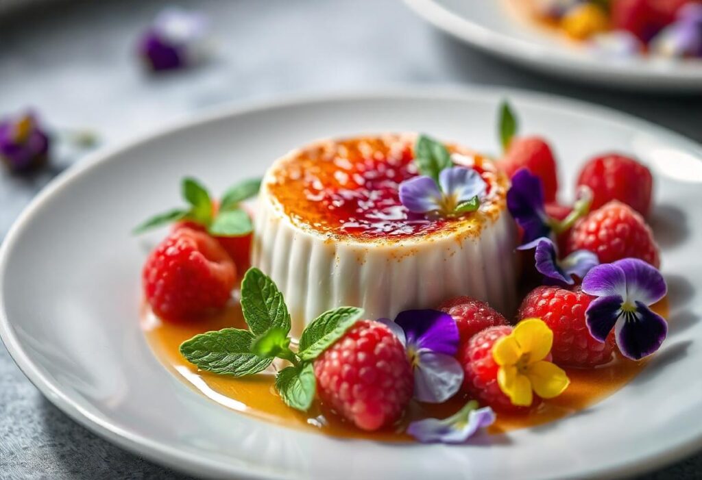 Elegant serving of crème brûlée