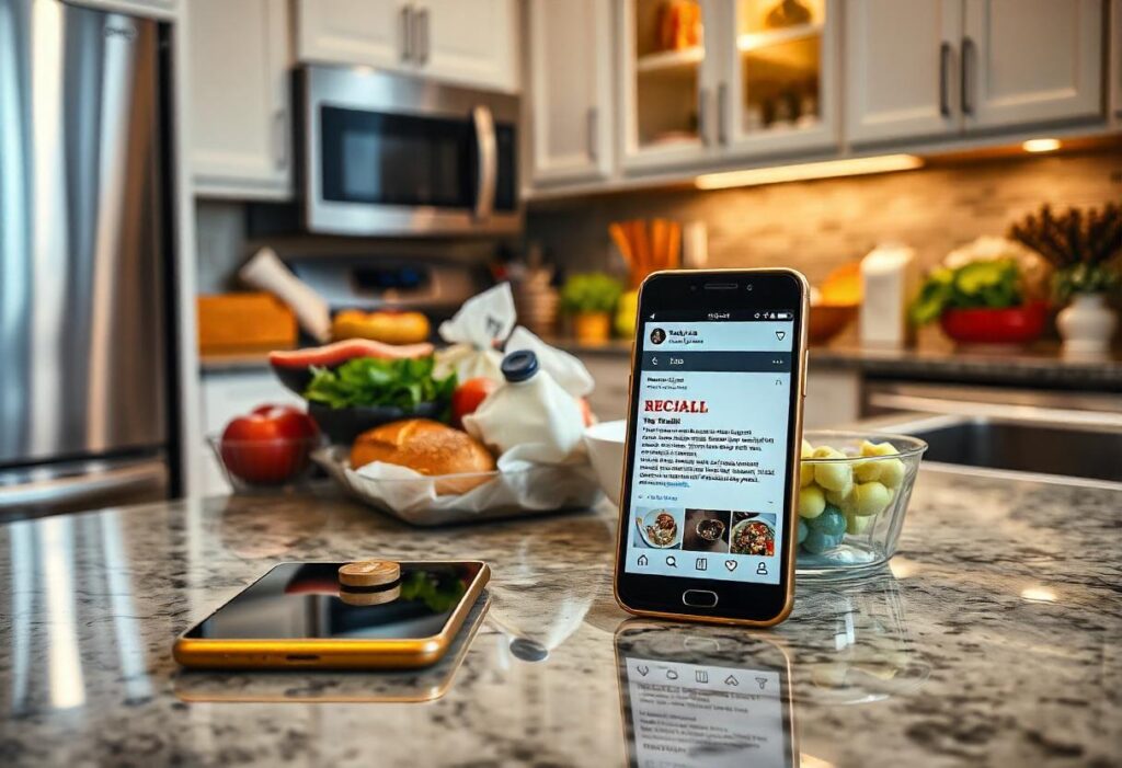 Smartphone displaying Trader Joe’s official Instagram page in a modern kitchen